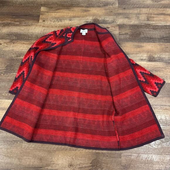 Westbound M Red & Purple Geometric Open Cardigan Sweater Duster Colorful EUC - Picture 3 of 8